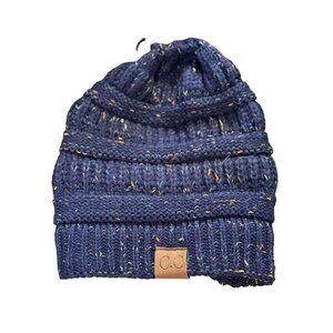 CC Women Ponytail Beanie Lined Navy Blue skuO